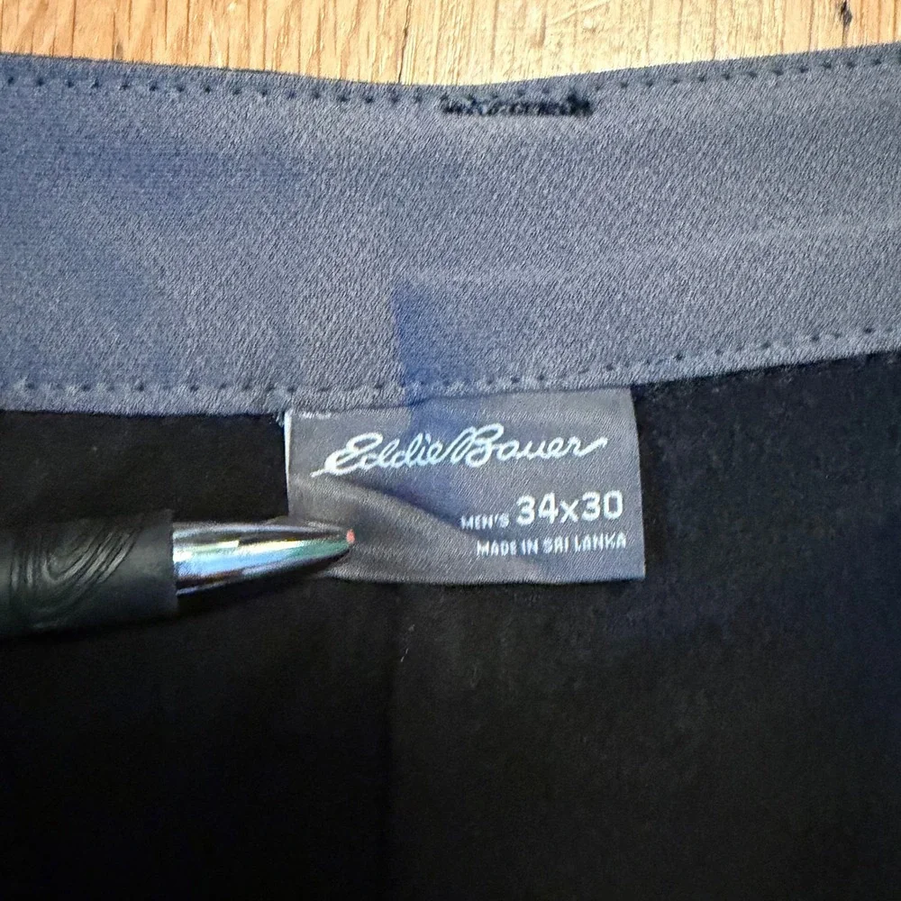 Eddie Bauer Fleece Lined Tech Pant Mens 34x30 Black Stretch Cargo Outdoor New